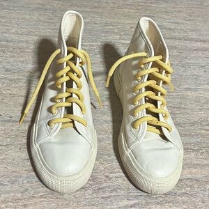 Ayesha Curry JF Beige High-Top Sneakers with Yellow Laces